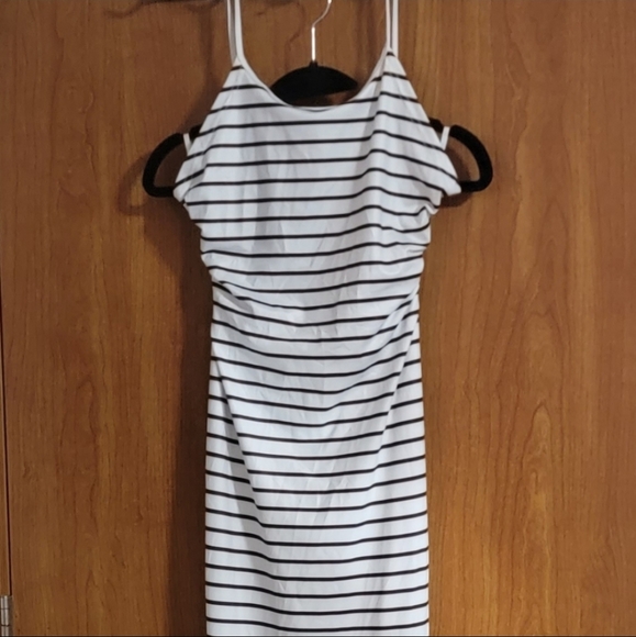 SHEIN Sexy Striped Bodycon Strappy Backless Maxi Dress, Black & White Pinstripe - Picture 5 of 7